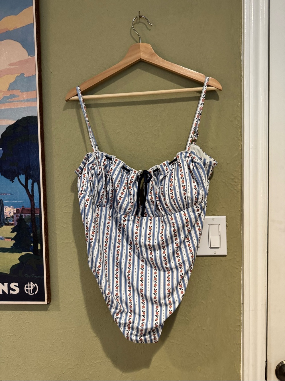 Lee Blue and White Striped Floral One-Piece Swimsuit